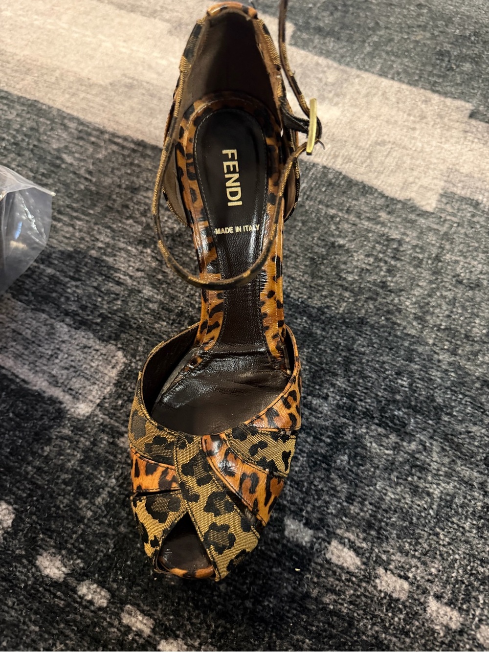 Fendi Leopard Print Peep-Toe Heels - Brown/Black - Picture 3 of 4